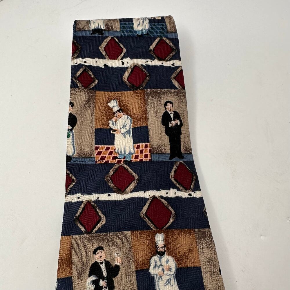 Reyn Spooner Bon Appetit 1988 Guy Buffet Italian Silk Tie USA Vintage - Picture 6 of 10